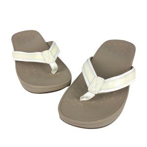 Vionic Women's 380 Hightide Sandals White Leather Flip Flop Wedge Heel Sz 8 Wide